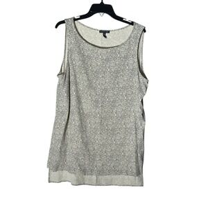 Eileen Fisher Women's Shirt Size Large Boatneck Crepe Tank Cream Black #CC1-2